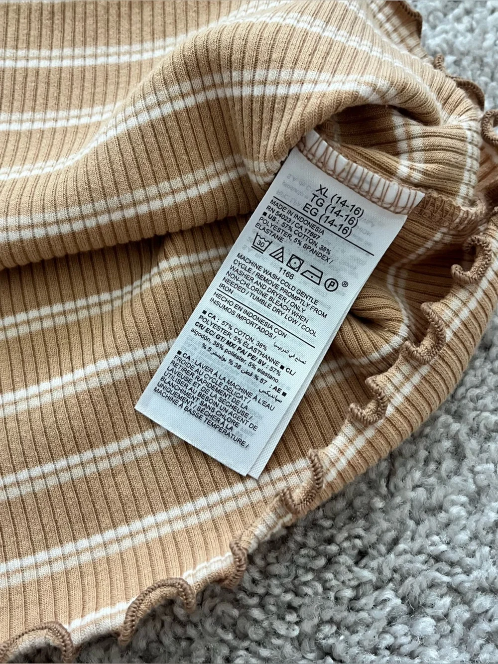 Old Navy Camel and White Ribbed Stripe Tank Girls 14/16